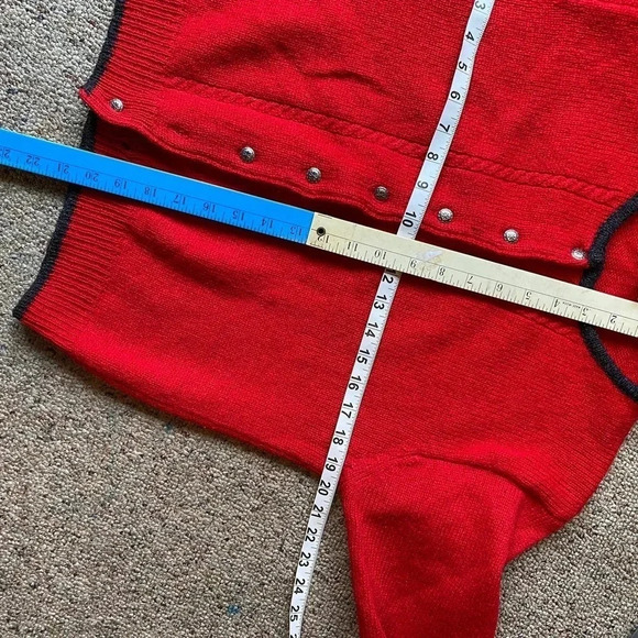 Limited 100% Wool Red Black Trim Sweater Cardigan Button Front Knit Women Size S - Picture 2 of 7